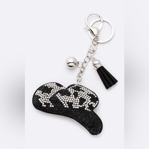 Cow Print Cowboy Hat Rhinestone Pillow Keychain